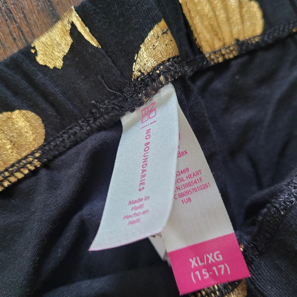NOBO Black Gold Foil Heart Leggings Size Junior's XL 15/17 NEW - Picture 4 of 5